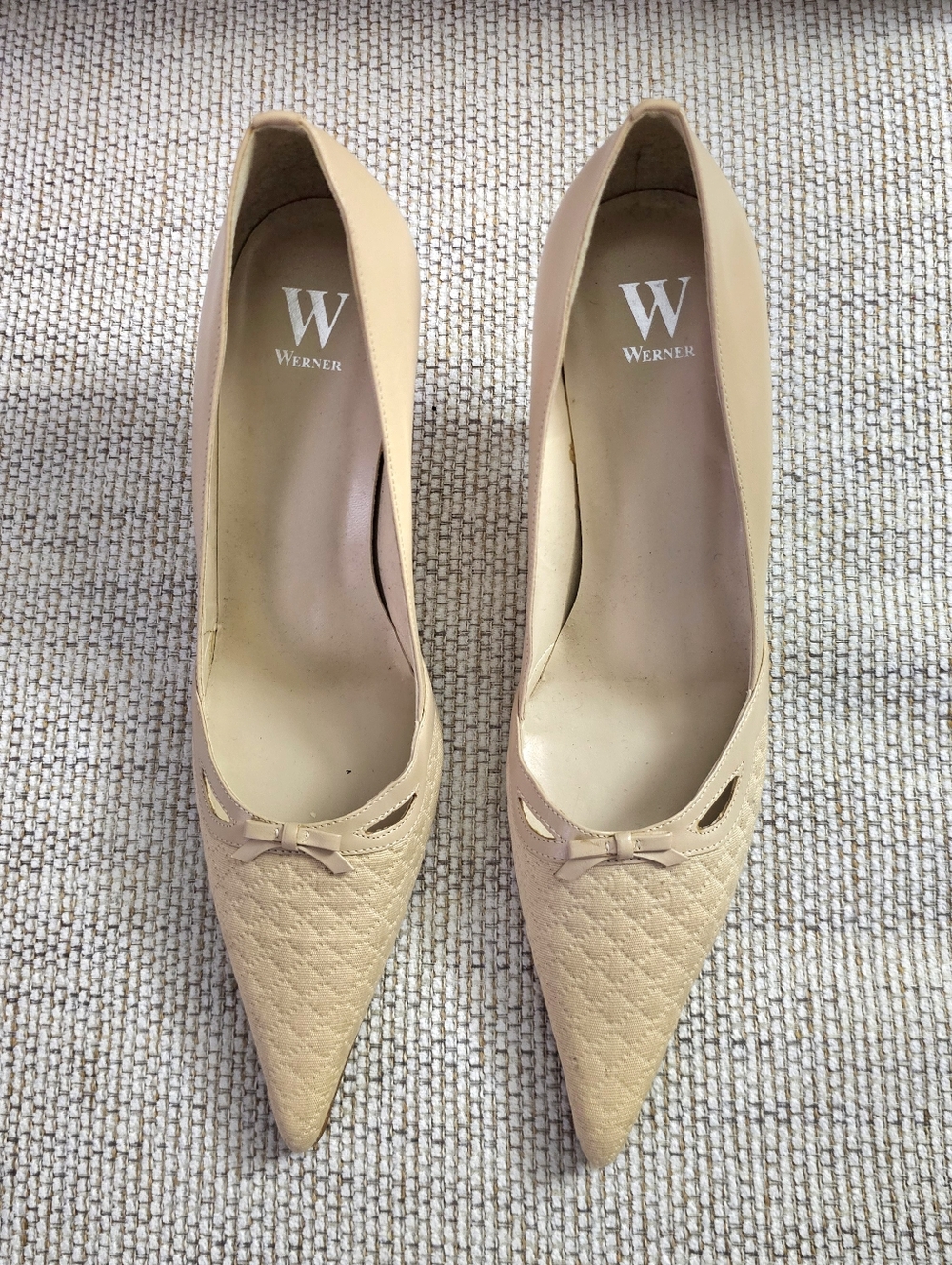 Werner Women's Off Cream Tan Pointed Toe Leather Pumps Size 9M Made In Brazil